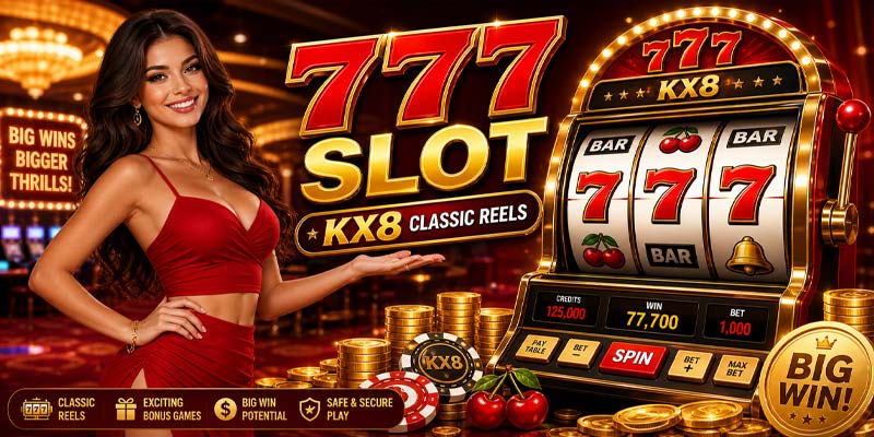 777 Slot KX8 classic reels with red seven symbols and casino gameplay