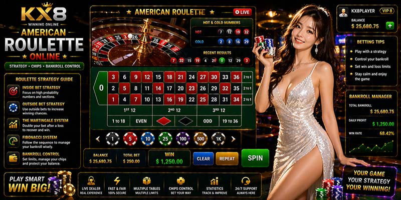 American Roulette Online KX8 spinning wheel betting table interface