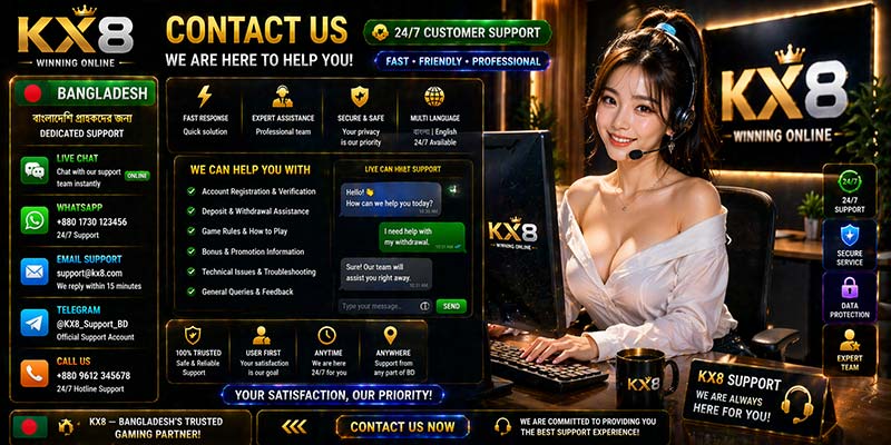 KX8 Contact Us Bangladesh live support chat mobile interface