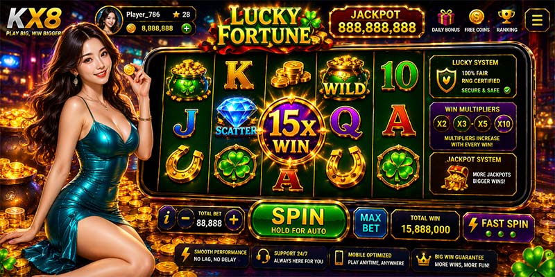 Lucky Fortune Slot KX8 mobile gameplay smooth performance jackpot system