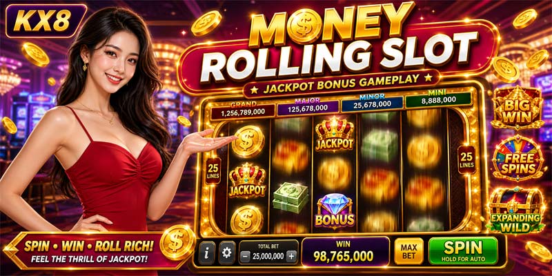 Money Rolling Slot KX8 reels spin jackpot bonus interface gameplay