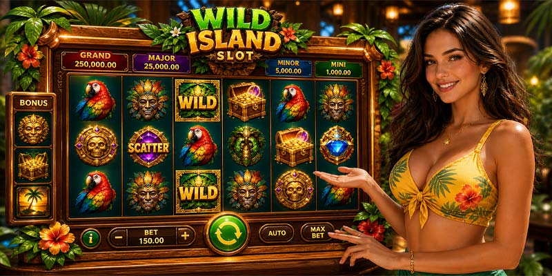 Wild Island Slot KX8 mobile gameplay with island reels and bonus features