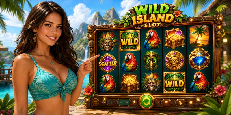 Wild Island Slot KX8 player checking bonus symbols and bet settings
