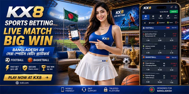 kx8 Sports betting interface bangladesh mobile football basketball matches screen