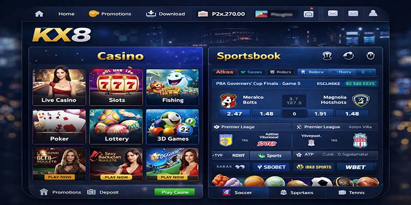 kx8 platform dashboard after login showing casino and sportsbook Bangladesh