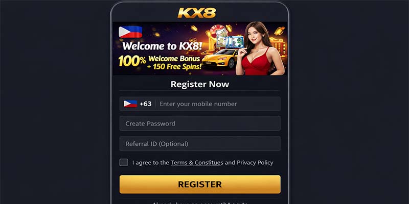 kx8 registration page interface on mobile for Bangladesh users