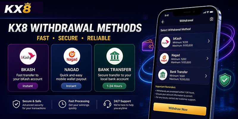 kx8 withdrawal methods including gcash and bank transfer bangladesh payout system
